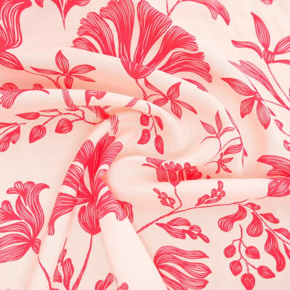 Popelina de viscosa estampada «Victoire» en rojo, beige y rosa - Maison Klem